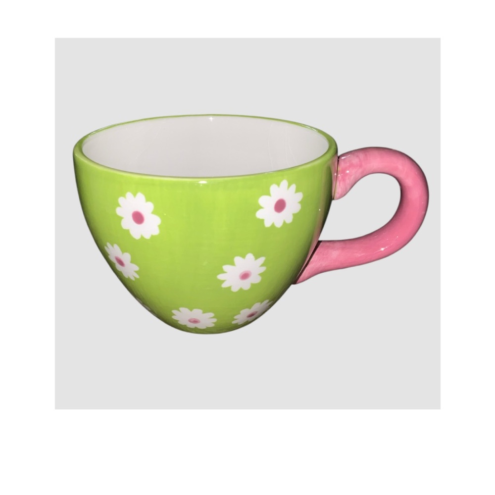 Lady Jane 2003 Shabby Chic Floral Lime Green & Pink Large Mug